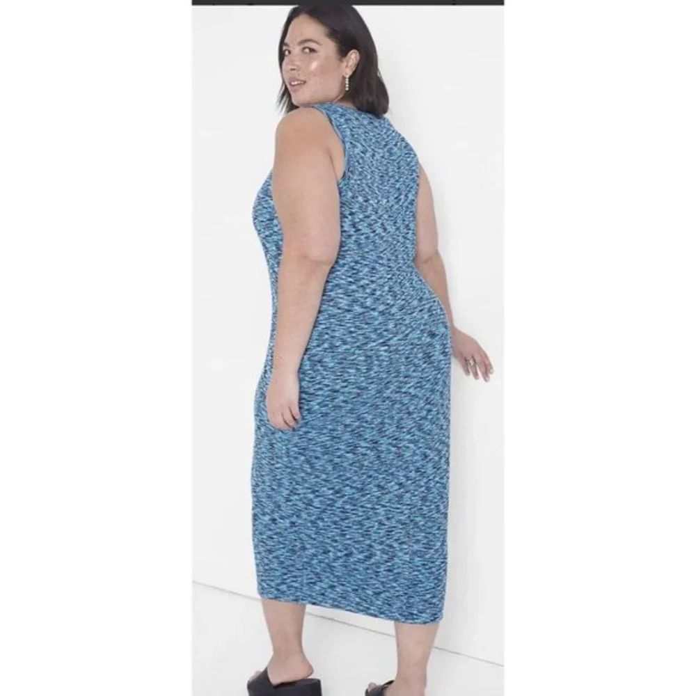 NWT lane Bryant Bodycon Blue Black Spacedye Rib Long Sleeveless Dress 18 20 Tank